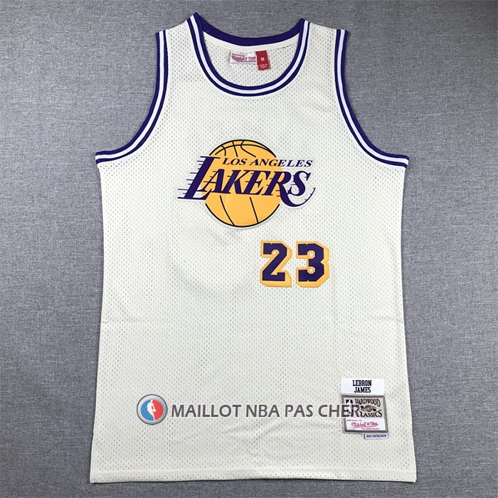 Maillot Los Angeles Lakers LeBron James NO 23 Mitchell & Ness Chainstitch Creme